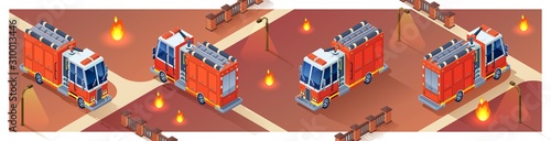 Fotografia Illustration with fire truck isometric
