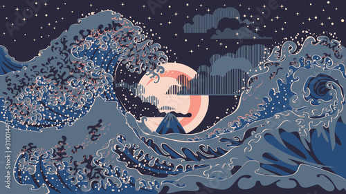 Ocean waves nightscape