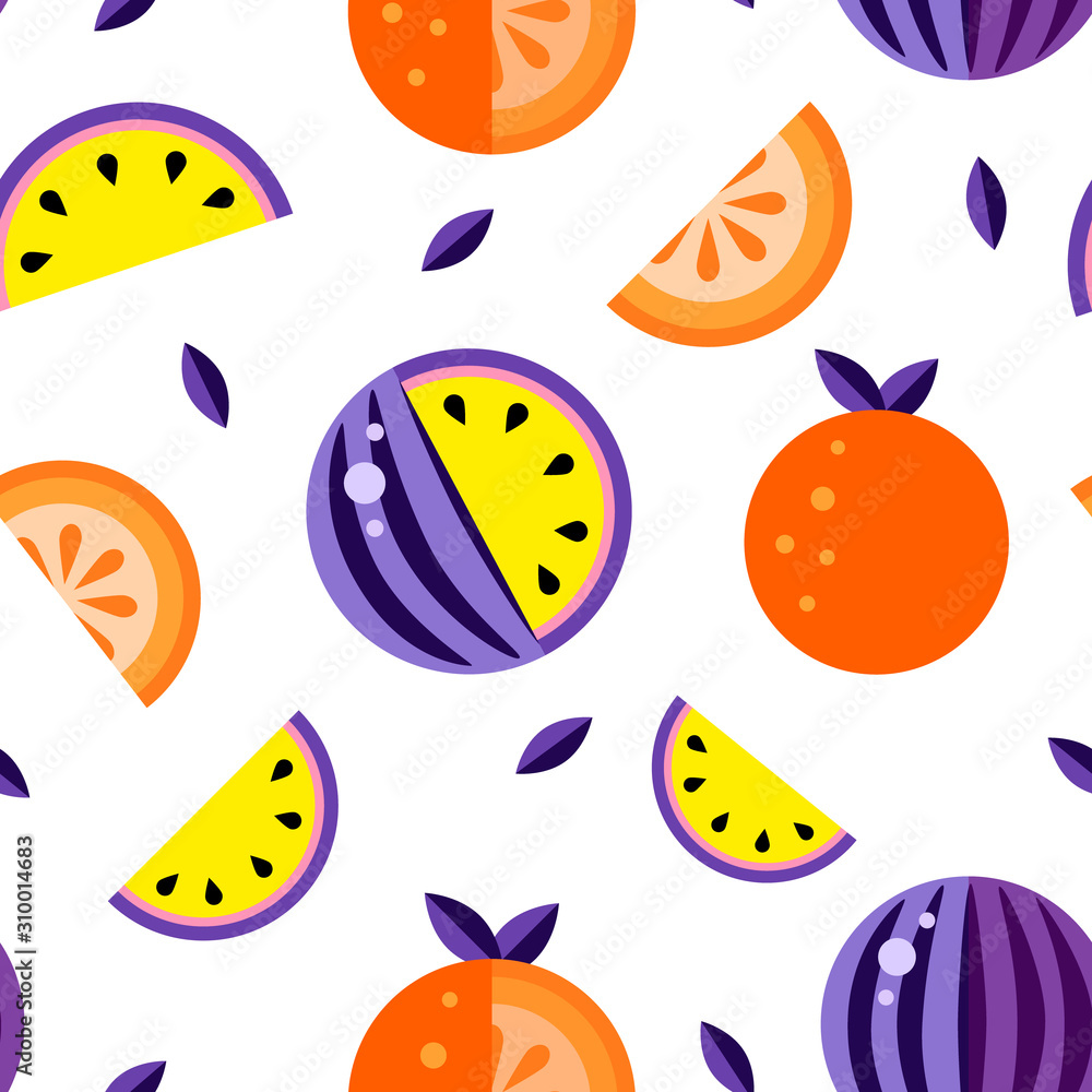Watermelons Violet yellow Orange white background. Seamless pattern melon set wallpaper Raster. Good for t shirt print. Hand drawn graphic symbol backdrop. Decoration summer fruit texture illustration Watermelons Violet yellow Orange white background. Seamless pattern melon set wallpaper Raster. Good for t shirt print. Hand drawn graphic symbol backdrop. Decoration summer fruit texture illustration