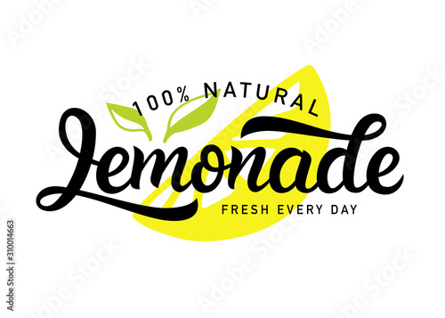 Lemonade vector logo badge. Fresh drink calligraphy logotype