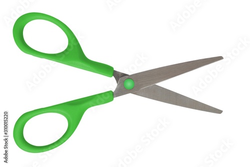 Open scissors on white