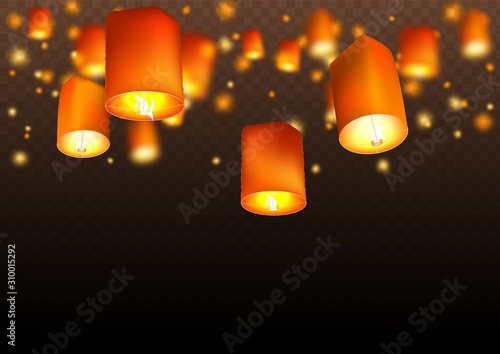 Lanterns isolated on transparent background. Happy Diwali festival decoration elements.