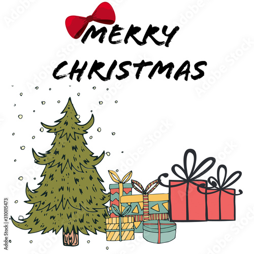 christmas card with tree and gifts