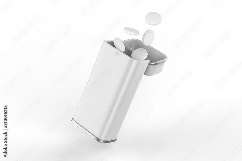 Blank mint tin container for branding and design. 3d render illustration. Blank mint tin container for branding and design. 3d render illustration.