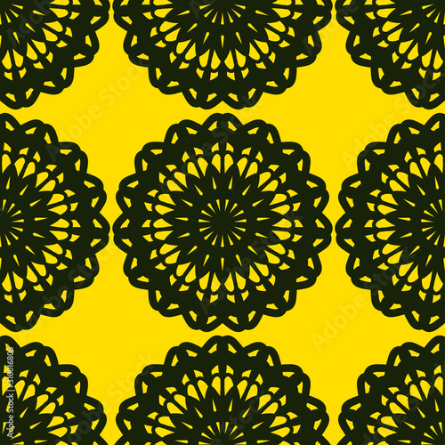 Seamless ethnic pattern with floral motives. Mandala stylized print template for fabric and paper. Boho chic design. Summer fashion.