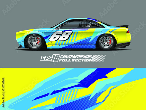Car wrap design vector. Graphic abstract stripe racing background kit designs for wrap vehicle  race car  rally  adventure and livery. Full vector eps 10