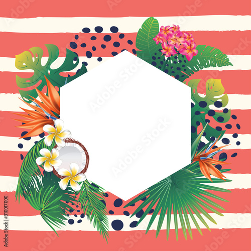 Tropical leaves and flowers banner