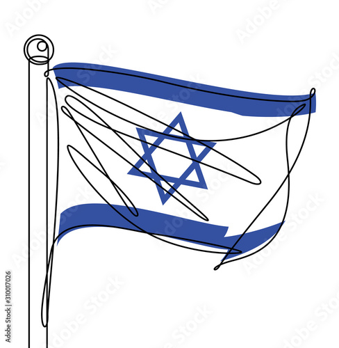 Israel National Flag One Continuous Line Abstract Vector Graphic Icon