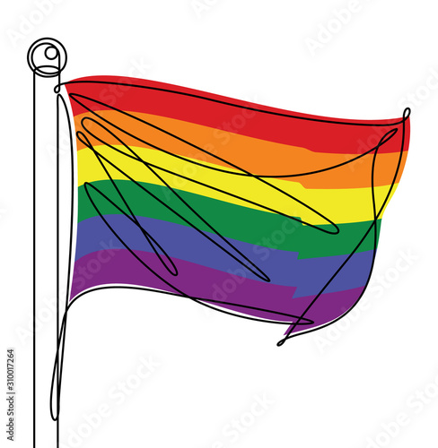 LBGTQ Pride Flag One Continuous Line Abstract Vector Graphic Icon