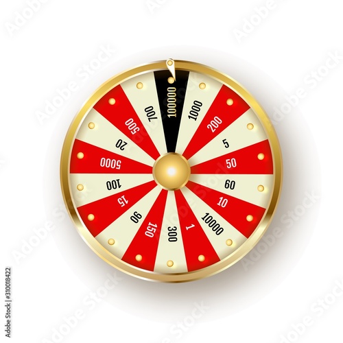 Eight segmentation fortune wheel lottery object. Gamble jackpot prize spin with shadow.