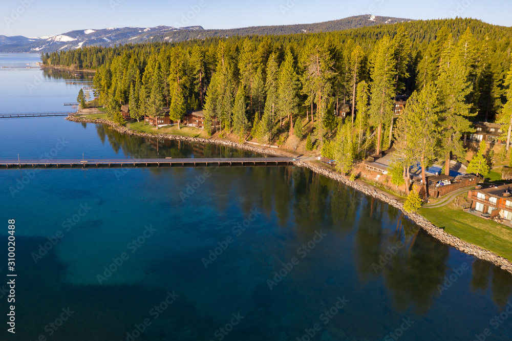 Aerial Morning View Over Lake Tahoe 