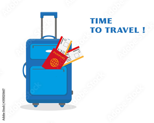 Suitcase with pasport and travel tickets