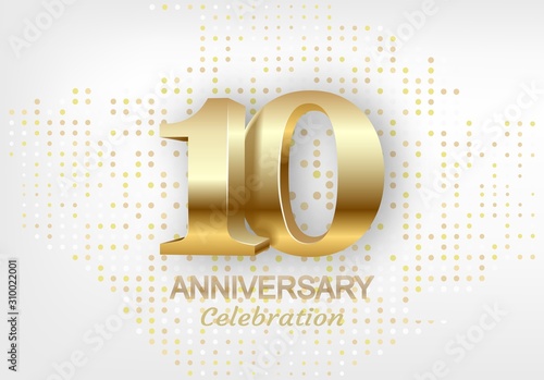 10th anniversary celebration golden template. Shiny gold numbers.