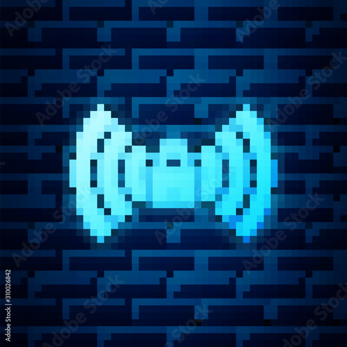 Glowing neon Wifi locked sign icon isolated on brick wall background. Password Wi-fi symbol. Wireless Network icon. Wifi zone. Vector Illustration