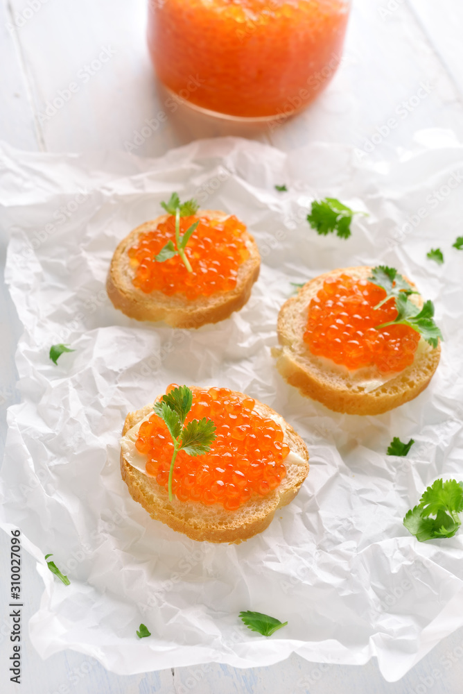 Sandwiches with red caviar Sandwiches with red caviar