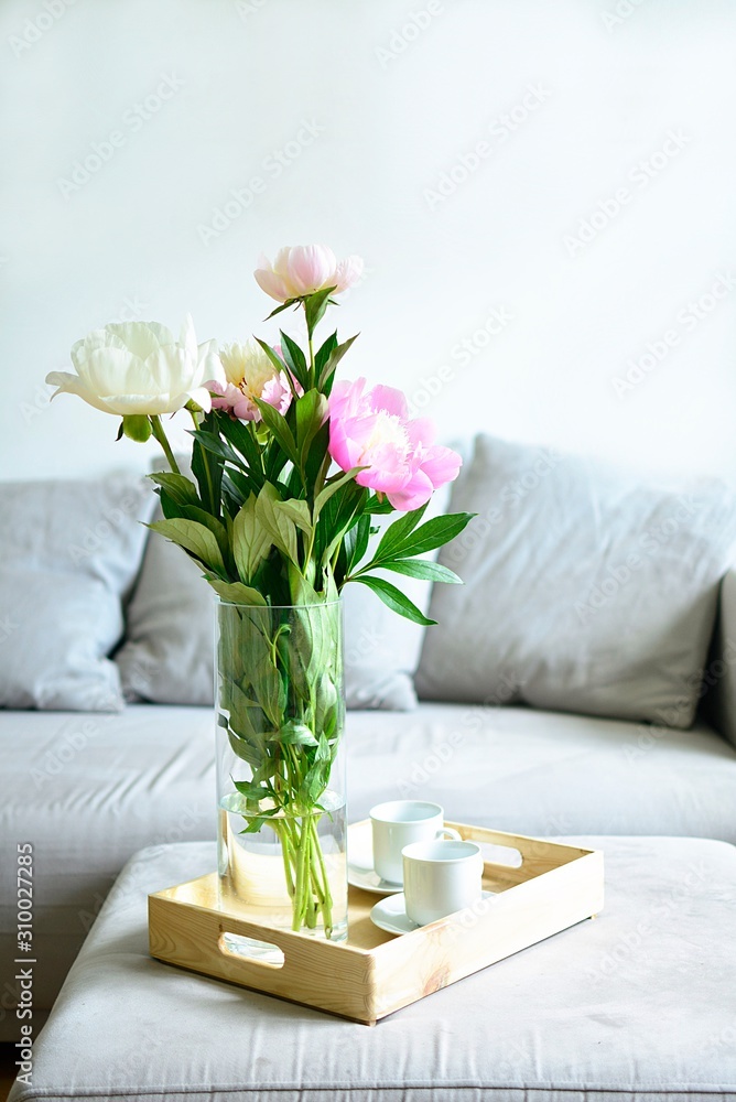 bouquet of pink peonies in living room bouquet of pink peonies in living room