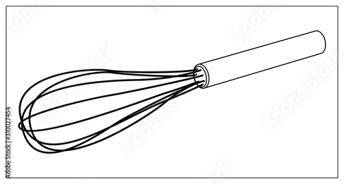 Black silhouette kitchen whisk isolated on a white background.