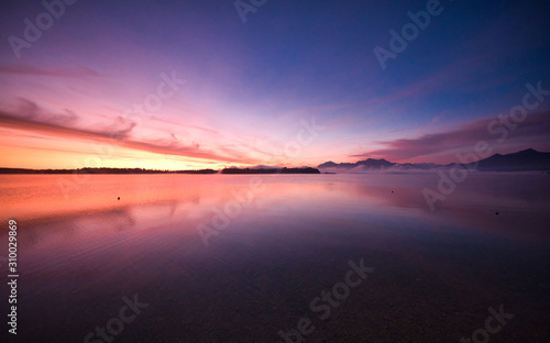 Fototapeta Naklejka Na Ścianę i Meble -  Dawn on Chiemsee Lake. Bavaria, Germany