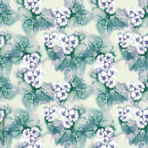 Primula Flowers Seamless Pattern. Watercolor Background.