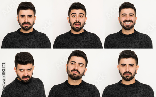 Set of Facial Expressions of handsome man isolated on white background