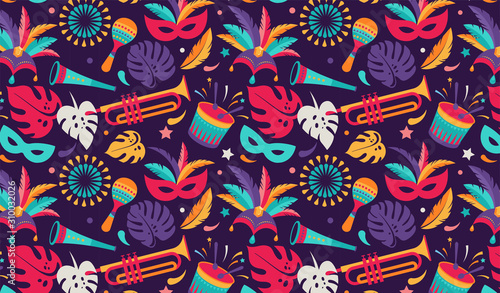 Brazilian Carnival, music festival, masquerade flyer template