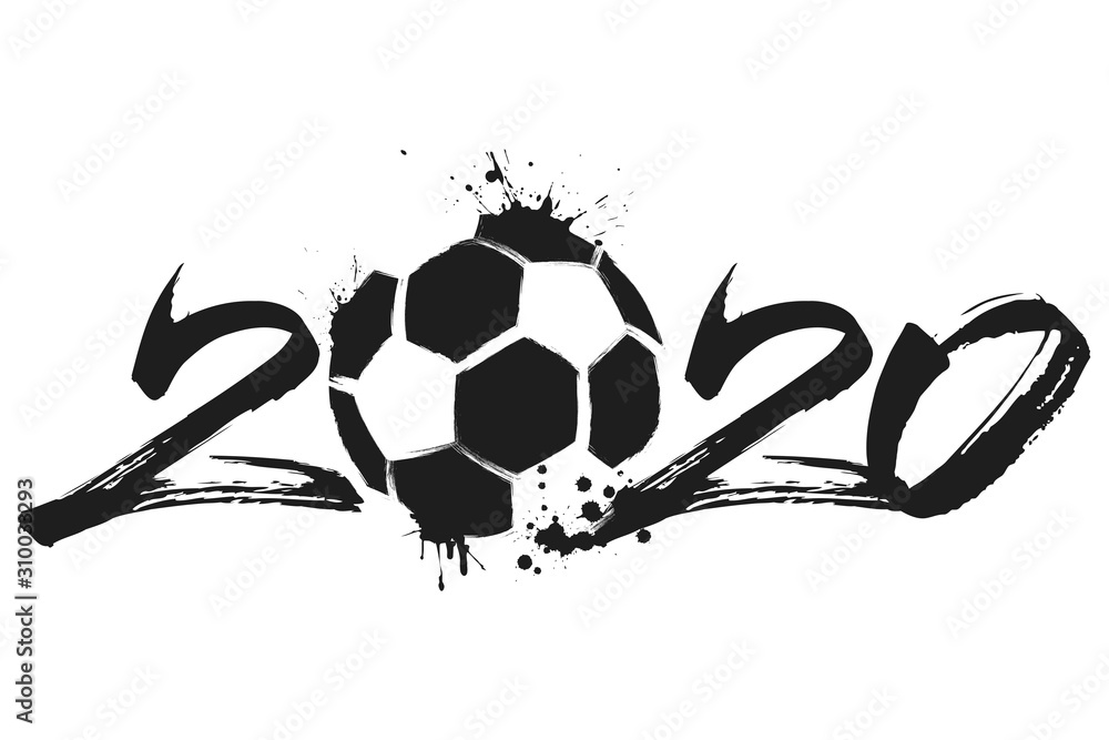 Fototapeta premium Abstract numbers 2020 and soccer ball from blots