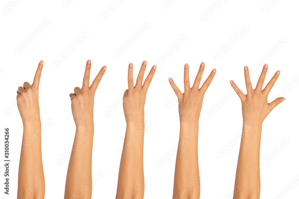 Hands, fingers and numbers. On a white background. Isolated
