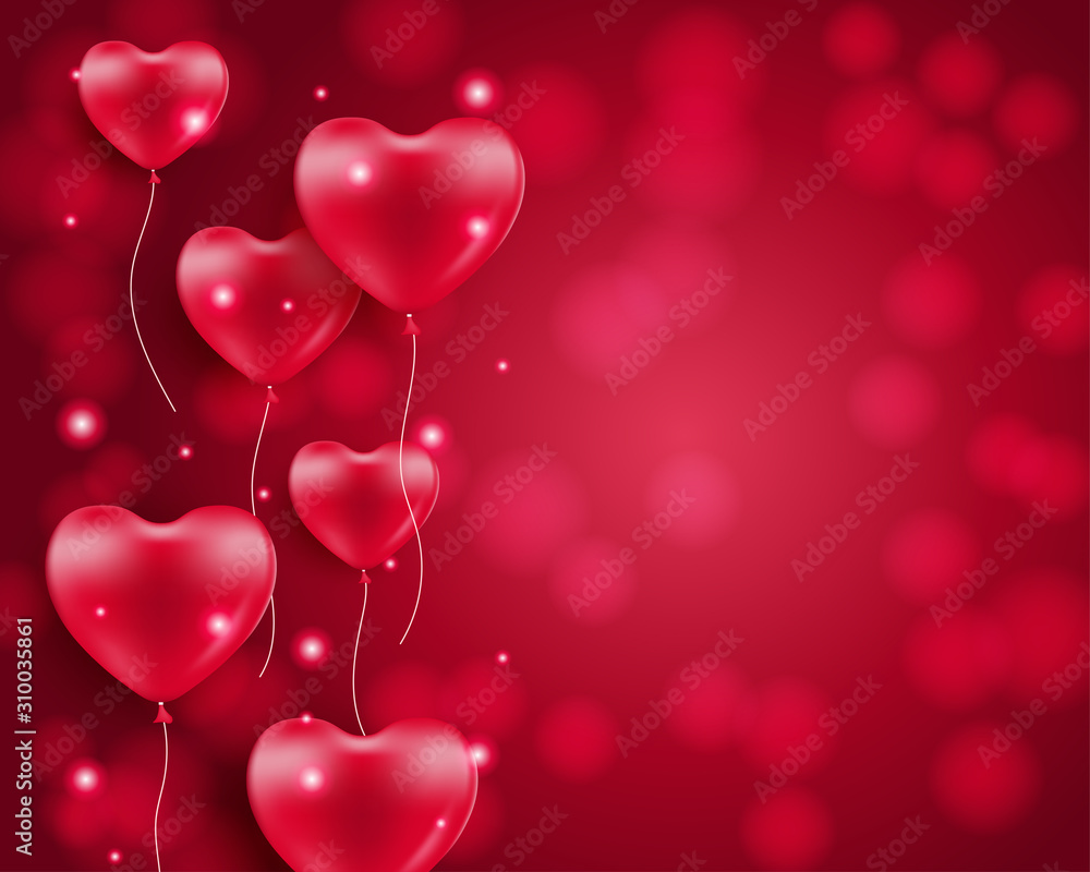 Illustration of love with a heart shape hot air balloon on background. Valentine's day background and banner.