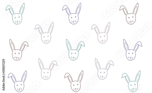 Fototapeta Naklejka Na Ścianę i Meble -  Bunny background. Happy Easter texture pattern. Children illustration greeting card, banner wallpaper textile t shirt. Abstract animal face head repeating. Coloring page book. Hand drawn spring