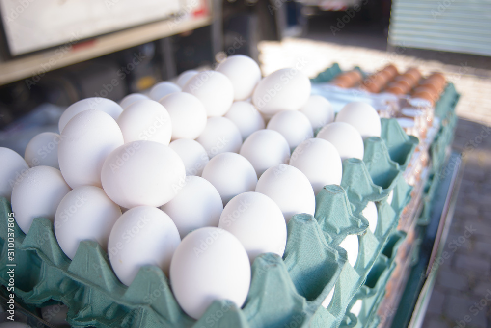 Fototapeta premium eggs in box at the farmers market