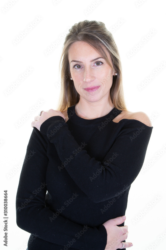 attractive young woman fashion beauty blond in black sweater attractive young woman fashion beauty blond in black sweater