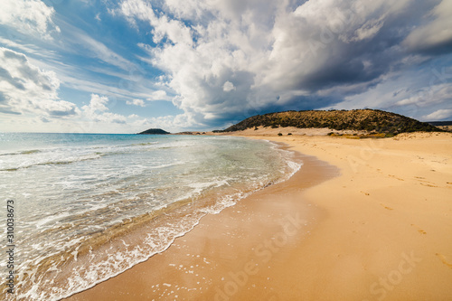Fototapeta Naklejka Na Ścianę i Meble -  Golden Beach the best beach of Cyprus, Karpas Peninsula, North Cyprus. Travel concept and idea. Beautiful tropical beach. Golden sands. North Cyprus, Golden Beach.