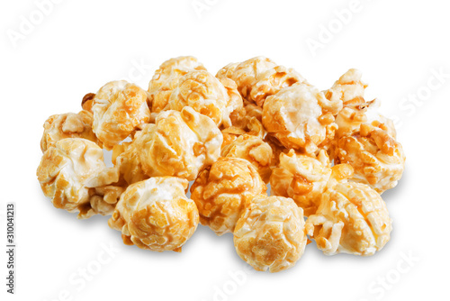 Caramel popcorn on a white isolated background