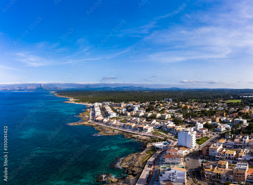 Spain, Mallorca, Aerial view of Can?Picafort?resort in summer Spain, Mallorca, Aerial view of Can?Picafort?resort in summer