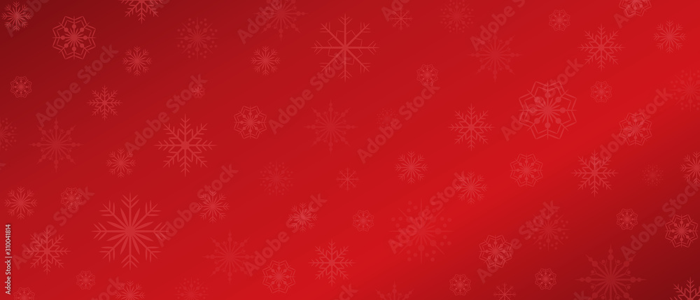 Christmas background with big and small snowflakes in red background. Winter banner with copy space.