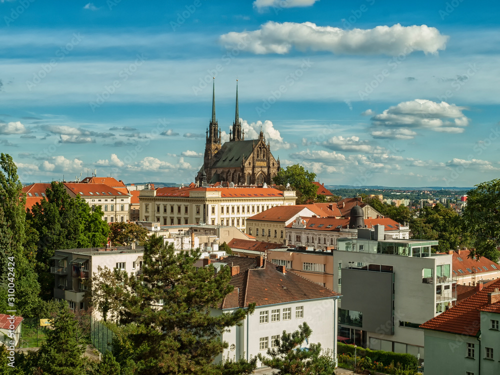 Brno city landscape view with Cathedral of St. Peter and Paul