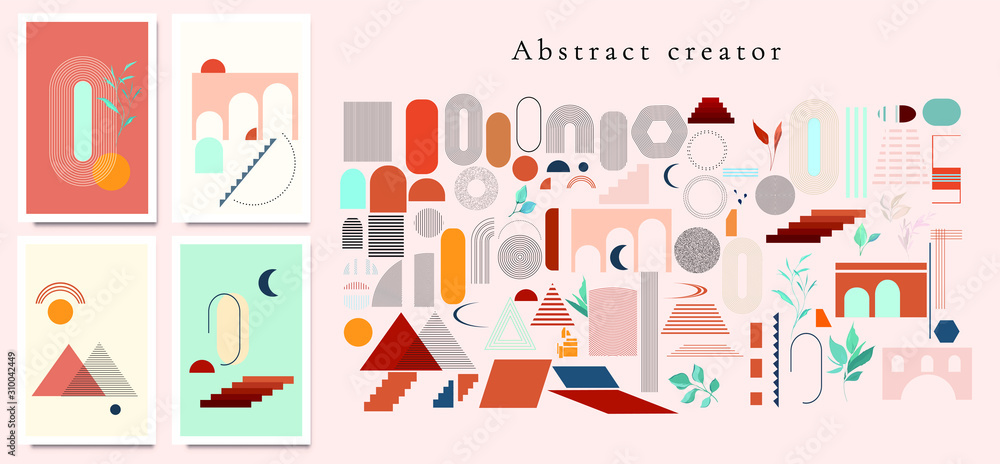 Abstract design creator. Set of card template with geometric poster, invite. Vector decorative greeting card or invitation design background Abstract design creator. Set of card template with geometric poster, invite. Vector decorative greeting card or invitation design background