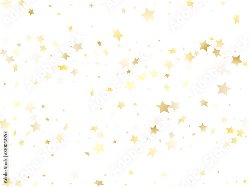 Flying gold star sparkle vector with white background.