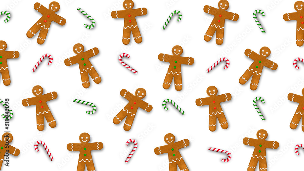 Background with gingerbread man and candy canes. Vector realistic illustration Background with gingerbread man and candy canes. Vector realistic illustration