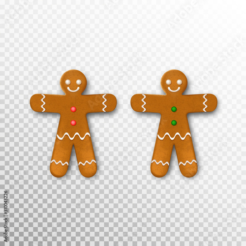 Cute gingerbread man on transparent background. Vector illustration