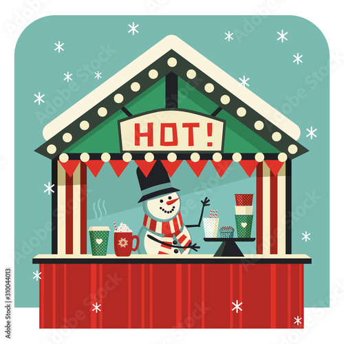 Hot drinks street stall flat color vector icon