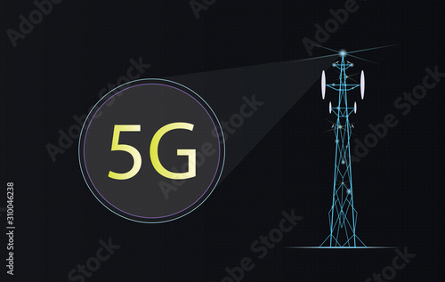 Realistic base station receiver. telecommunication tower 5g. Modern global connection transmitter. Mobile radio antenna cellular vector stock illustration eps10
