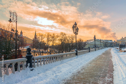Winter view Manezhnaya square in Moscow, Russia