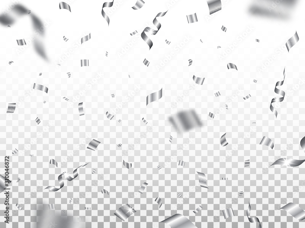Silver confetti isolated on transparent background. Party decoration