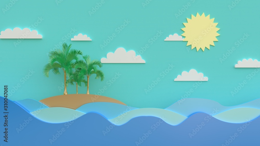 Island in the sea during the day time With the yellow sun and white clouds in the sky