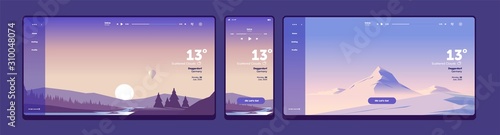 Vector image of sunset, mountains, clean, minimalistic background, wallpaper on the desktop and mobile screen, interface template