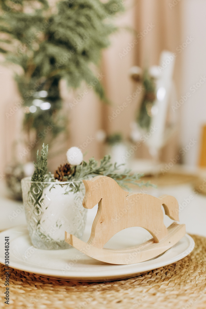 toy wooden horse Christmas decorations table kitchen toy wooden horse Christmas decorations table kitchen