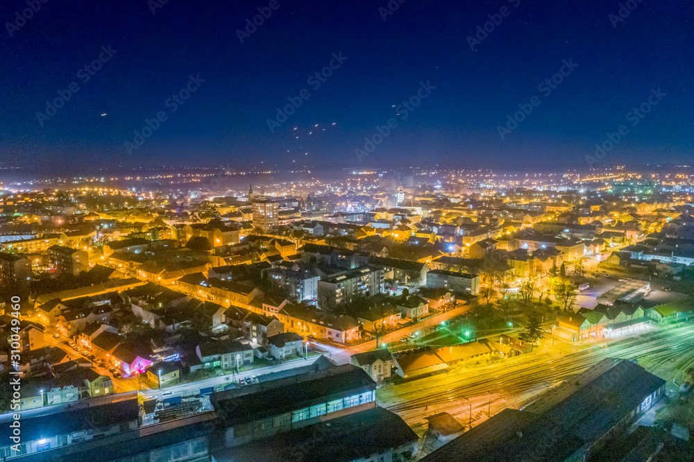 Beautiful Bjelovar by night from the air