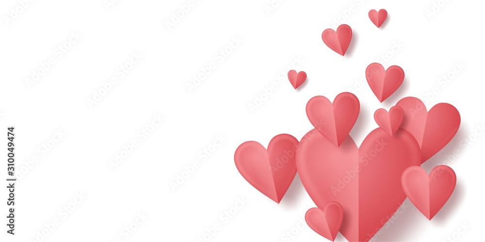 Background for Valentine's Day with pink hearts on white background. Can be used to design websites for Valentine's Day, banners, postcards. White background.