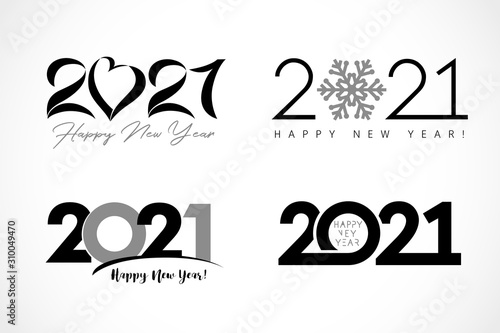 Big set of logo 2021 text design. Collection of Happy New Year label and happy holidays template greeting card. Vector illustration isolated on white background